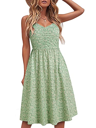 Image of YATHON Casual Dresses for Women Sleeveless Cotton Summer Beach Dress A Line Spaghetti Strap Sundresses with Pockets