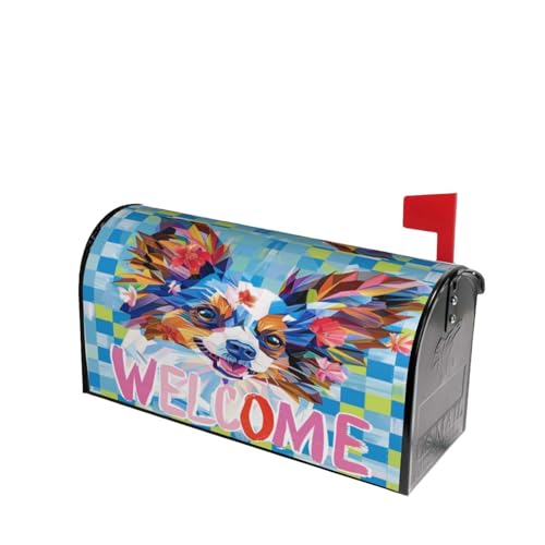 Image of Dujiea Blue Dog Welcome Mailbox Wrap, Waterproof Magnetic Post Box Cover, Standard Size 25.5 inchX 21 inch Garden Yard Outside Farmhouse Home Decor