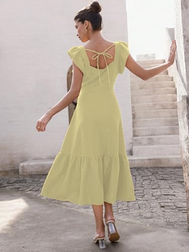 Image of Sugathari Girl's & Women's Solid Color Square Neck, Ruffle-Trimmed Hem Sleeveless, Ruffle Armhole and Casual Dress with Cinched Waist Vacation Outfits Woman (Dress 176)