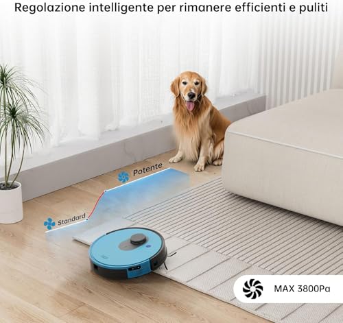 Okp L1 Robot Aspirapolvere Con Mappatura, Navigazione Lidar, 3800Pa, 200 Minuti, Wifi/App/Alexa, Ricarica Automatica,Zone Vietate, Pianificazione Intelligente, Adatto Per Tappeti/Pavimenti Duri, Blu - 10