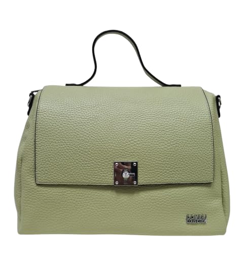COVERI COLLECTION Bolso de mano de piel sintética, correa ajustable, dimensiones 35 x 30 x 11 cm, con múltiples bolsillos y cierre con solapa y andador Art.25-7, Verde
