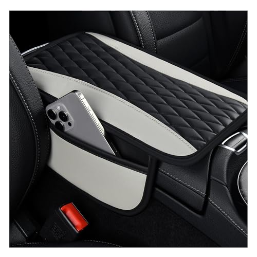 IHOTDER Patchwork Leather Center Console Covers for Cars,Upgraded Arm Rest Cover for Car with Side Storage Pocket for Car Seat Organizer,Middle Console Cover Stylish Car Decoration (Gray)