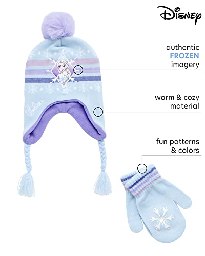 Disney Girls’ Winter Set: Ear Flap Beanie Hat, Gloves or Mittens: Elsa, Anna, Princess (Age: 2-7), Size Age 2-4, Blue Mitten2