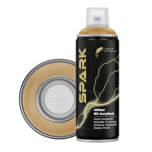 SPARK Sprühdose 400ml – Matte Sprühfarbe für Künstler, DIY, Modellbau & Möbel – Hohe Deckkraft, schnelltrocknende Spraydose - Beigebraun
