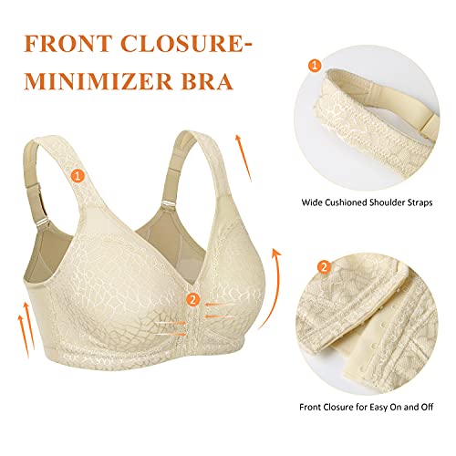 Women’s Minimizer Bra Front-Close Bras Wireless Full Figure Wirefree Large Bust Bra Jacquard Support Back Posture2