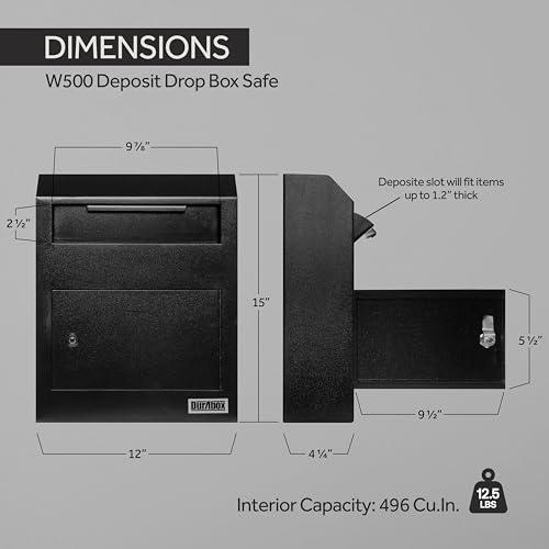 Image of Durabox Drop Box Deposit Safe 12 x 4 x 15 inch Heavy Duty Steel Wall Mount Mailbox for Mail, Letters, Checks, Keys, Cash and more for Home, Office & Commercial Use (W500) (Black)