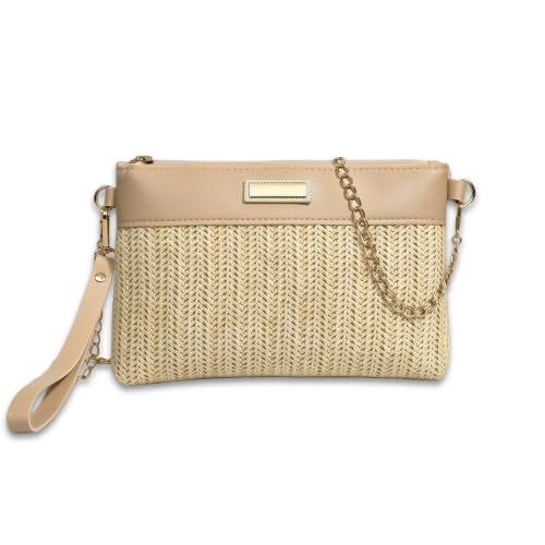 Image of Straw Clutch Purses for Women, Bohemian Straw Handbag Small Summer Beach Bag Wristlet Wallet with Zip