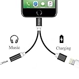 2 in 1 Lightning to 3.5mm Audio Adapter, ADABUNNY Lightning Charger, Lightning to 3.5mm Aux Headphone Jack Adapter for iPhone 7/7 Plus (Black)