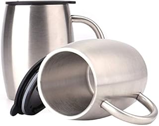Lawei 2 Pcs Coffee Mug Stainless Steel Travel Mugs Double Walled Insulated with Lids Shatterproof BPA-Free with Handle for Hot & Cold Drinks, 400 ml
