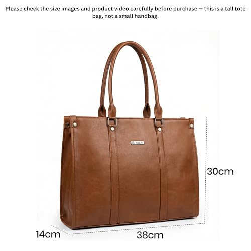 Image of Siza Premium Women's Handbag, PU Leather Tote Bag with Dual Zip Compartments for Office and Style, Padded Laptop or Devices Sleeve, Detachable Shoulder Strap, Structured Formal Bag for Women