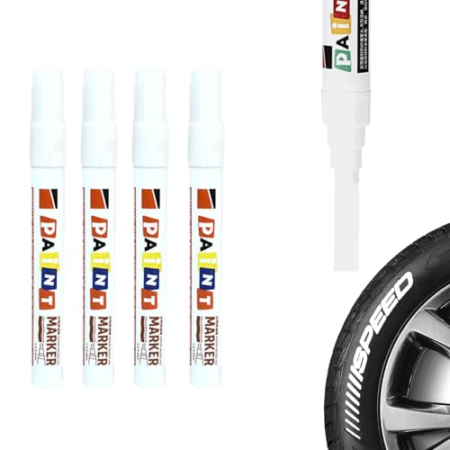 LEMONSTONE 4 Stück Reifenstift Reifenstift Weiß Wasserfest Auto Reifenmarkierungsstift Weißer Reifenmarker Permanent Marker für Glas Kunststoff Keramik Metall Papier Reifen (Weiß)