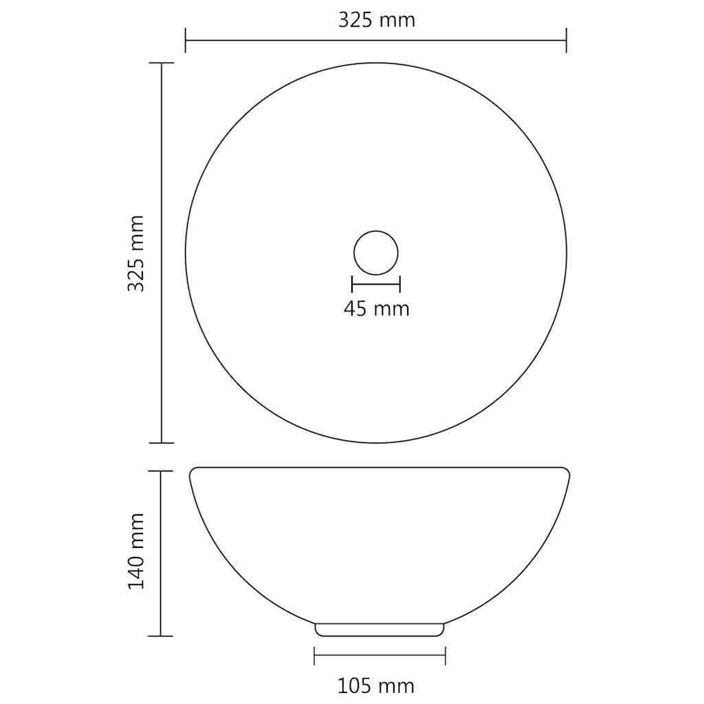 Lavabo de lujo redondo mate gris oscuro de cerámica 32,5 x 14 cm para cuarto de baño invitados inodoro con orificio de desagüe 4,5 cm ideal para montaje y renovación de lavabos