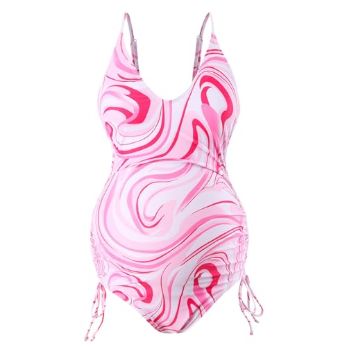 NVOQILIN Traje de baño de maternidad con cuello en V, monokini con volantes, espalda descubierta