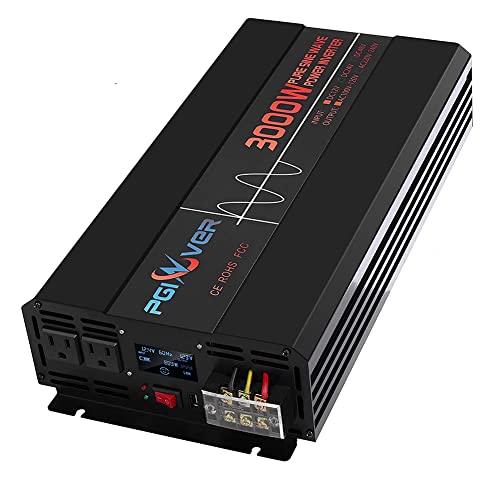 3000 Watts Power Inverter, Pure Sine Wave 12V to 120V Car Inverter with Remote Control, DC to AC Power Converter with 3 120V AC Outlets/1 USB Port/LCD Display, Car/Truck/RV/Solar Inverter 3000W/6000W