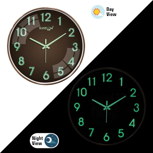 Image of RANDOM Modern 12.75INCH Wall Clock with 3D Radium Numbers, Silent Non-Ticking, Premium Copper Frame, Ultra Clear Glass for Living Room, Home Office
