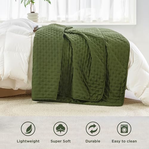 Image of Andency Green Queen Size Quilt Bedding Set (90x96 Inch), 3 Pieces Soft Lightweight Bedspread Coverlet, Boho Summer Quilt Queen Size for All Season