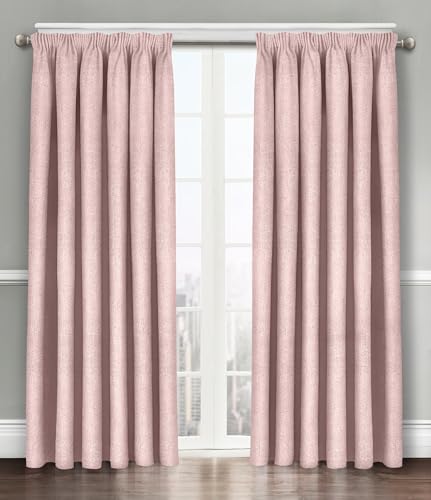 Velosso Solid Thermal Blockout Window Treatment Triple Weaved Curtain Panels Dimout Pencil Pleated Curtain Pair (Blush Pink, 90" Wide x 90" Drop)