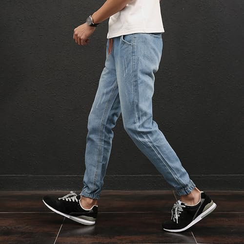 Drop Crotch Jogger Denim Pants Men Stretch Skinny Jeans Casual Tapered Streetwear Drawstring Waist Trousers3