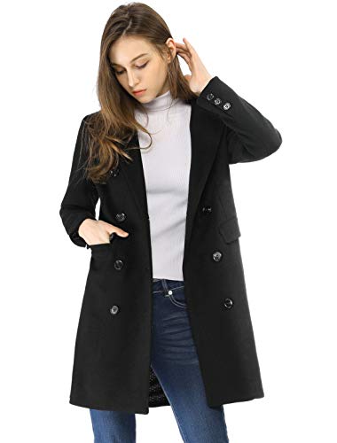 Allegra K Women's Winter Coat Elegant Notched Lapel Double Breasted Trench Coat X-Large Blacks #TOP2