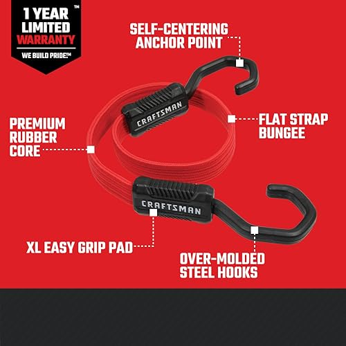 CRAFTSMAN CMXAZBS300024-32PK Black/Red 24" Flat Bungee Cord Straps, 32 Pack by CRAFTSMAN - Image 2