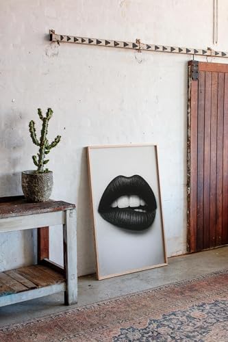 Stunning Bold Black Lips Canvas – Modern Minimalist Pop Glam