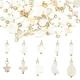 LEGENTLISUR 60 piezas de abalorios colgantes para pulseras colgantes de perlas en grandes cantidades para pulseras, collares, pendientes, llaveros, manualidades, 16~23mm, Almeja de agua dulce natural