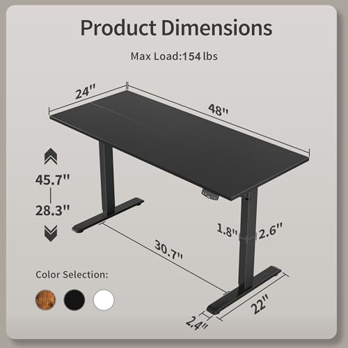 Agilestic Electric Standing Desk, 48 x 24 Inches Height Adjustable Desk, Sit Stand up Desk for Work Office Home, Ergonomic Rising Gaming Computer Table with Memory Preset, Black