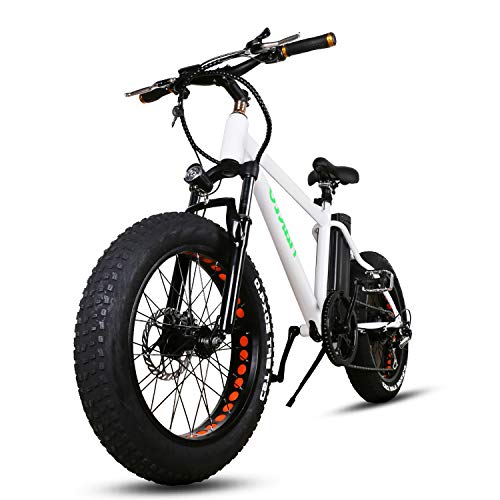 Nakto Fat Tire Electric Bike, 300W Electric Bicycles - Up To 40 Miles And 20+ Mph Commuter Electric Bicycle - Waterproof Removable 48V/16A Battery And 6-Speed Gear 20" Electric Bikes For Adult(White) #TOP19