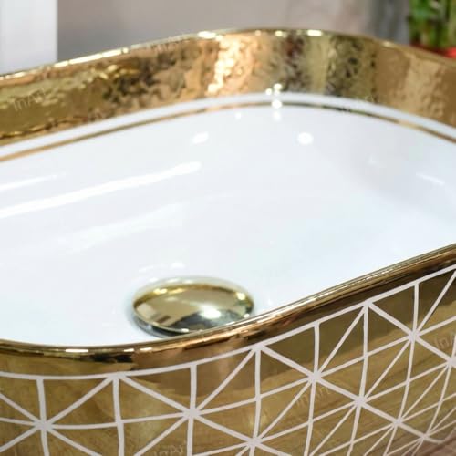 Image of InArt Tabletop Ceramic Wash Basin /Sink (Gold, 18 X 13 X 5 Inch)