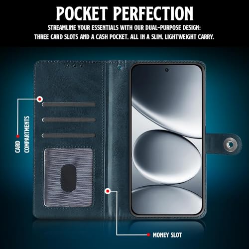 Image of WOW IMAGINE Shock Proof Flip Cover Back Case for Redmi Note 15 Pro 5G (Magnetic Button Flip Case | Wallet Pockets & Stand | Leather Finish | Oxford Blue)