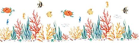 Amazon ウォールステッカー 子供部屋 魚 シール お風呂 子供 おしゃれ 壁紙 風景 窓 海 亀 青い 海底 海の中 ブルー かわいい 鯨 癒し系 サンゴ礁 フィッシュ 波 月 浴室 バスルーム 景色 Diy 水族館 迫力 大きい 簡単 階段