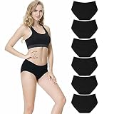 TUUHAW Culotte Femme Coton Taille Midi Confortable Slip Coton Lot de 6 Noir L