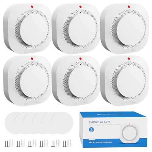 WARROXIDE Smoke Detectors for Home,Photoelectric Wireless Fire Alarms Replaceable Battery Powered,Portable Smoke Alarm with Test/Mute Button,Standalone Smoke Detector,6 Pcs