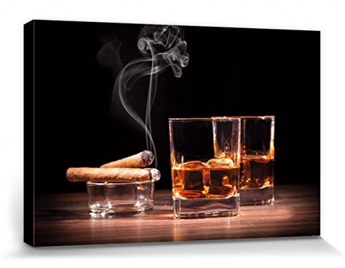 1art1 Boissons Alcooliques Poster Impression sur Toile Whiskey Et Cigares Affiche Murale XXL Encadrée | Tendue sur Cadre en Bois | Tableau 30x20 cm