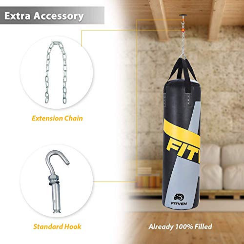 FITVEN Punching Bag for Man Women Kids, Indoor/Garden Boxing Bag, Pre-Filled Heavy Bag for MMA, Kickboxing, and Muay Thai - 50LB