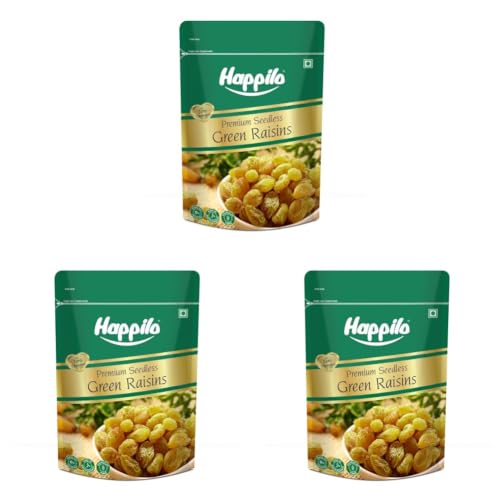 Image of Happilo Premium Seedless Green Raisins 1 kg | Quality Kishmish /Kismis | Dry Fruits, Healthy Snacks | Rich in Iron & Vitamin B | Antioxidant Rich | Healthy Dry Fruit Snack (Pack of 3)