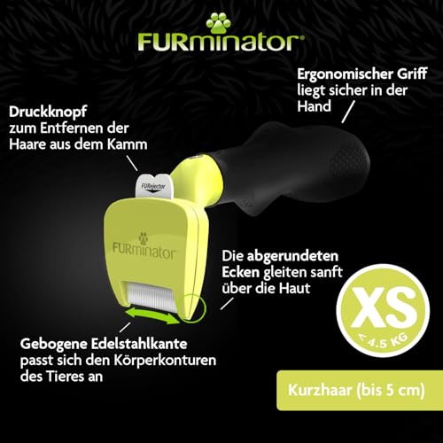 FURminator deShedding-Tool Hund Größe XS Kurzhaar - Hundebürste für sehr kleine Hunde zur Entfernung der Unterwolle - Verbessertes Design
