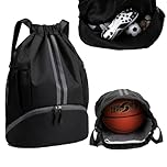 Pinboov Football Boot Bag, PE Kit Bag, Waterproof Drawstring Backpack with Shoe Compartment & Wet Dry Separation, Sports Backpack for Kids, Adults, Men & Women