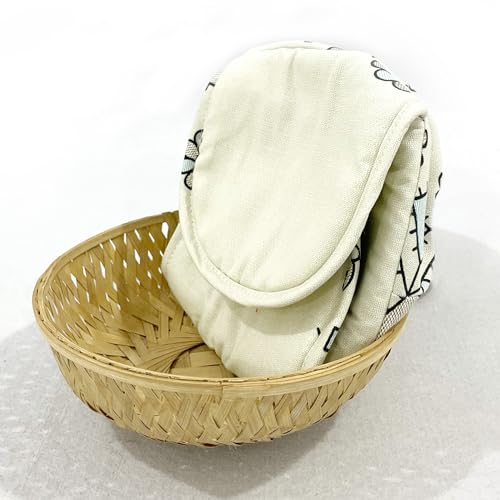 Image of Swayam 100% Cotton Cloth Roti Casserole | Hot Chapati Box | Washable Bread Basket | 22 cm Round Roti Basket | Geometric Design - Cream