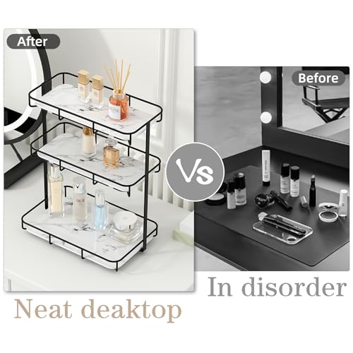 Image of Bathroom Organizer Countertop Perfume Organizer Makeup Organizer Cosmetics Storage Display Rack Vanity Tray Dresser Stainless Steel Gold Shelf White Marble Ceramic Tray