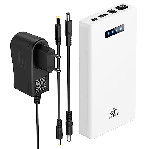 melasta Power Bank 5200mAh 12V/5A/DC 9V/1.5A/DC 5V/2A Bateria Externa Carga Bateria Portatil con Cargador Powerbank 1 Entrada y 3 Salidas con LED Patalla para Smartphone, Tira LED, Cámara CCTV