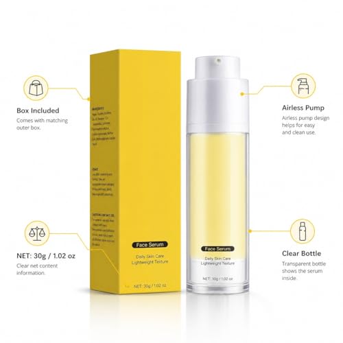 Generic Face Serum for Daily Skin Care, Lightweight Texture Facial, Easy Pump Bottle, Smooth with Box, 30g / 1.02 oz