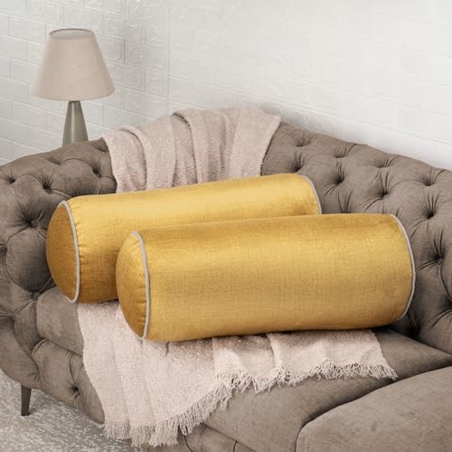 Image of Wakefit Super Soft Bolster Pillow | Set of 2 | 25x10 Inch | Hollow Fiber Filling & Premium Textured Upholstery Fabric | Machine Washable Pillows | for Bed, Sofa & Diwan - Yellow