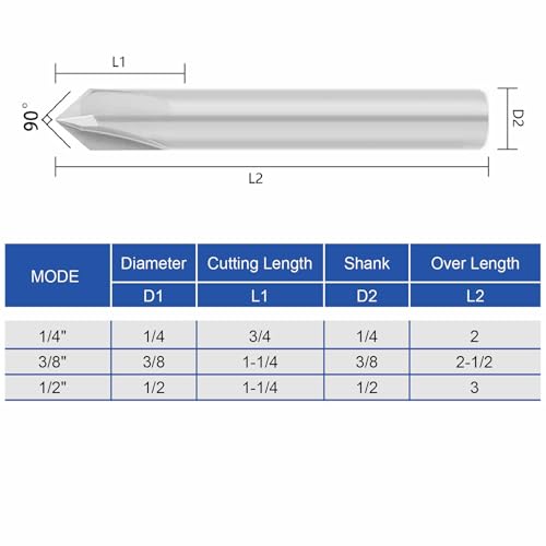 Image of 90-Degree V-Bit Carbide Chamfer End Mill, 1 /2 Inch Uncoated (Bright Finish) - 4 Flute CNC V-Groove Router Bit Carbide Chamfer Mills for Aluminum Alloy