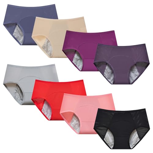 CJSGY Panties for Women Over 60, Incontinence Underwear for Women Washable, Reusable Incontinence Briefs, 8Pcs,Multi colored,XL