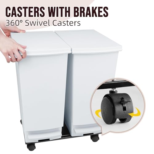 Image of Large Trash Can with Wheels and Lid, 8 Gallon Kitchen Foot Pedal Garbage Can with 360 Swivel Casters, Hands Free Step On Recycling White Trash Can - Odor Block, Durable Metal Wheel Base, 2Pack