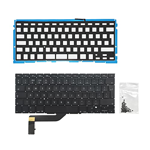 ICTION New UK Keyboard with Backlight+screws Replacement QWERTY for MacBook Pro Retina 15" A1398 Keyboard 2012 2013 2014 2015 Year