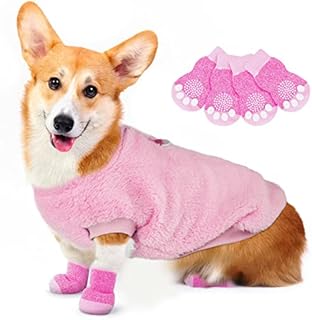 VSSHE Dog Sweater, Fashion Pet Winter Clothes + Socks Set, Soft Warm Dog Cat Jumper, Fleece Chihuahua Sweatshirt Pet Paw Protector, Pet Winter Supplies for Puppy Small Medium Large Dogs(Blue,M)