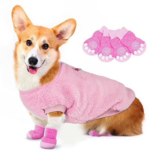 VSSHE Suéter para Perros, L Jersey para Perros Térmico Elástico y Suave, Suéter de Felpa para Mascotas con L Calcetines, Ropa de Invierno Cálida para Perro para Otoño, Invierno, Navidad, Año Nuevo Cover