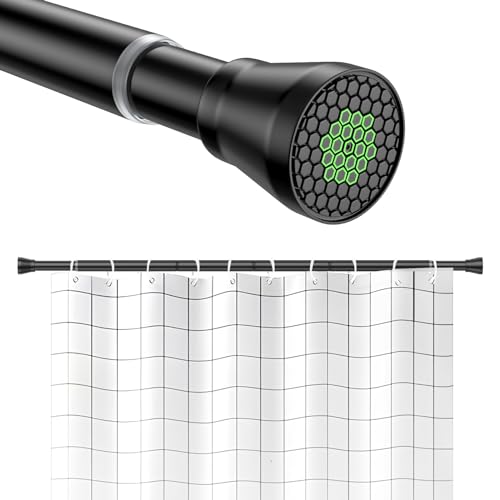 Image of Shower Curtain Rod 45 to 77 Inches Black Tension Curtain Rod No Drilling Shower Tension Rod Adjustable Curtain Tension Rod Shower Rods for Bathroom,Windows